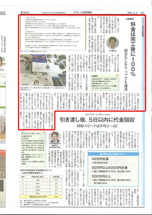 リフォーム産業新聞　2021年5月3日号　掲載